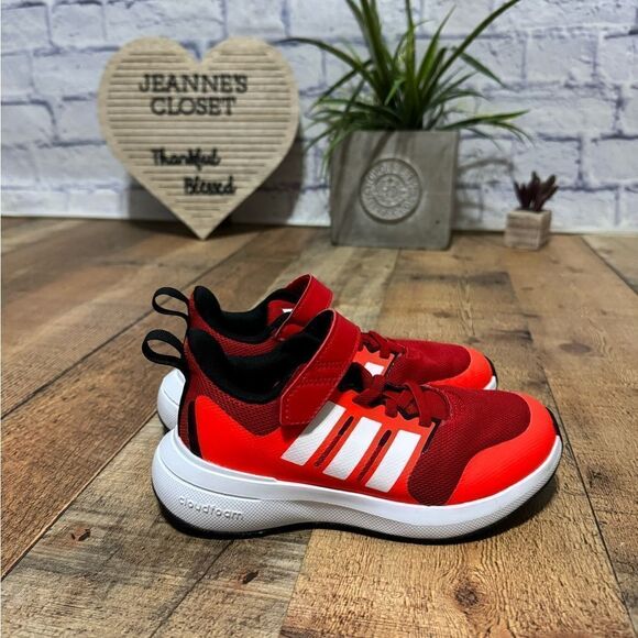 Kid's Unisex adidas Fortarun 2.0 Cloudfoam Elastic Lace-Up Shoes Red HP5445 - Picture 2 of 12